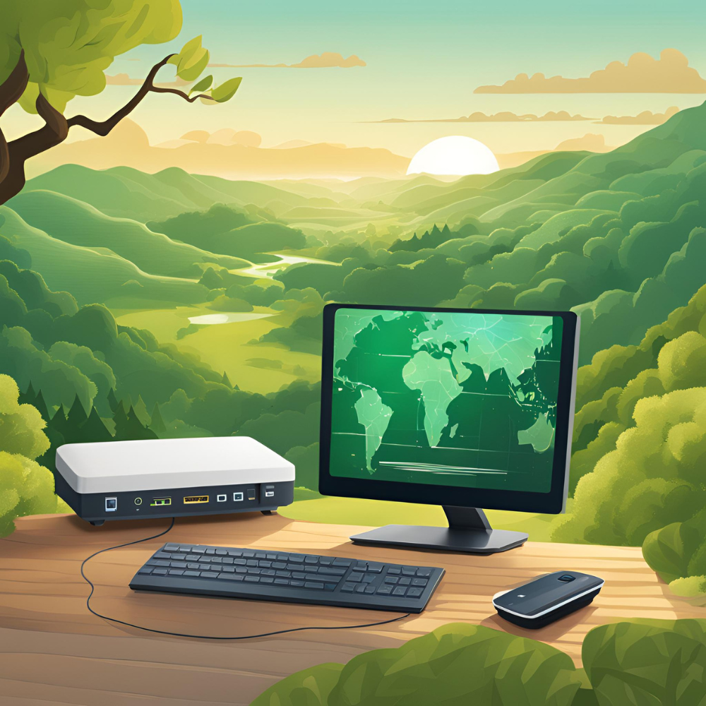 Telecom equipments in a natual landscape background